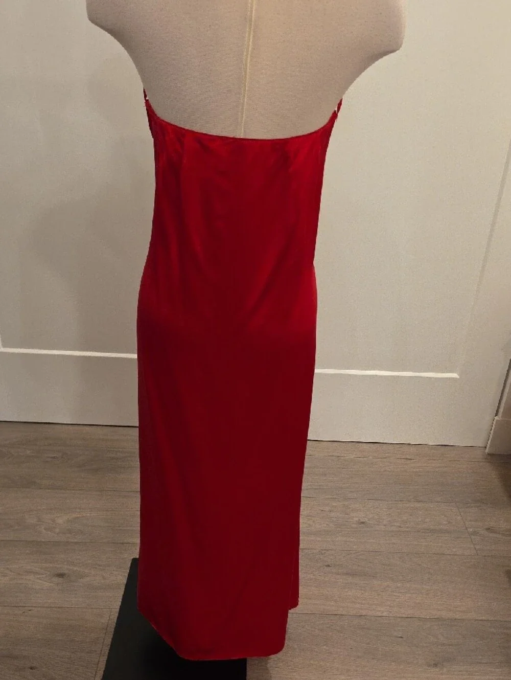 Jeannene Booher vintage Strapless silk Red Midi Dress w/Front Knot size 12 EUC